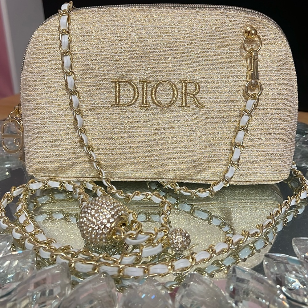 ⭐️⭐️- Dior Holiday 2024 Gold Pouch w- Adjustable Strap Added